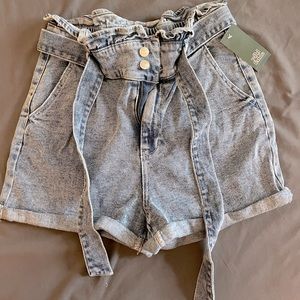 Paperbag Denim Shorts
